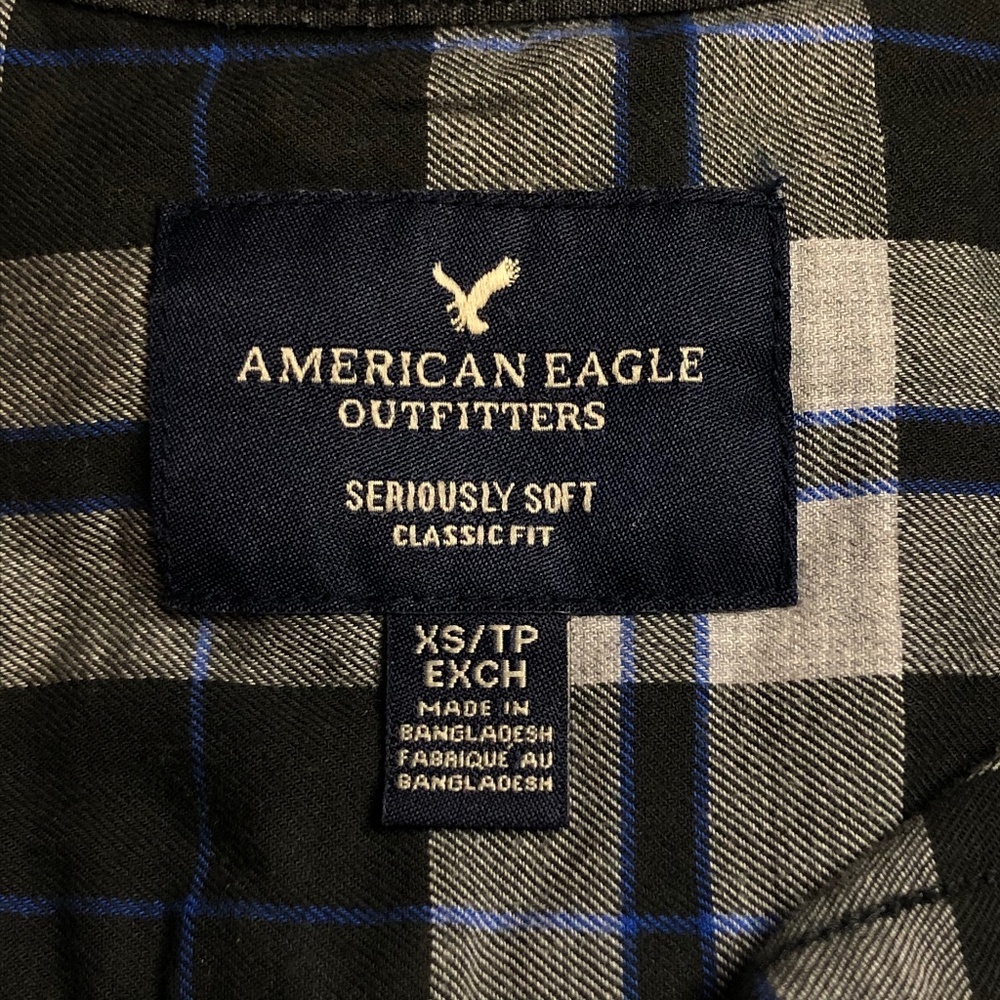 American Eagle Blue & Grey Plaid Button Down Shirt - Picture 4 of 5